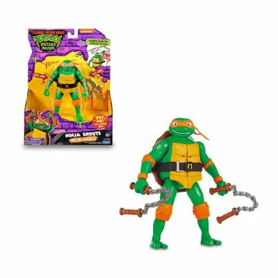 A Teenage Mutant Ninja Turtle action figure in its packaging and a separate action figure.