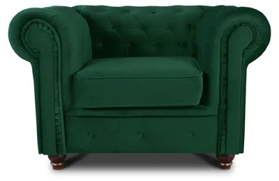 Produktbild von Sessel Chesterfield Asti - Couch, Couchgarnitur, Couchsessel, Loungesessel, Stühl, Holzfüße - Glamour Design, Velours (Dunkelgrün (Velvet 78))