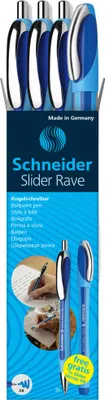 Produktbild von Schneider Box 3x Kugelschreiber Rave + 1x Memo blau