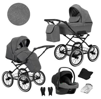 Image de Kunert Romantic Poussette 3 en 1 en anthracite avec siège auto Cosmo et accessoires pratiques