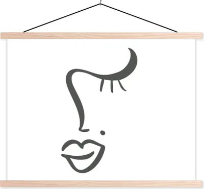 Produktbild von MuchoWow® Textilposter Frau - Gesicht - Minimalismus 40x30 cm mit holzfarbenen Rahmen - Bilder