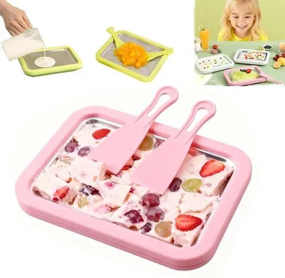 Obrázek produktu pro Stroj na výrobu zmrzliny RVS Gerolde – mrazicí box s okamžitým zmrazováním, 2 škrabky, vhodný pro jogurt a sorbet, rodinná zábava