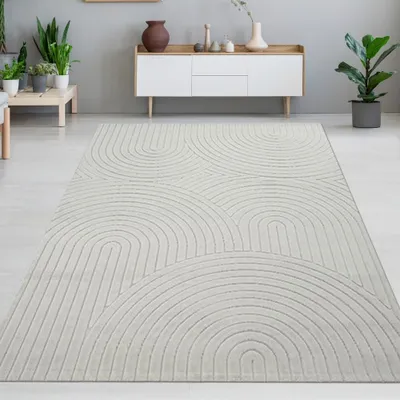 Obrázok produktu pre Útulný nízky koberec do obývačky s polkruhovým vzorom v sivej farbe Veľkosť - 160 x 220 cm