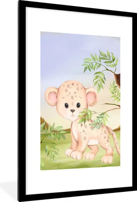 Produktbild von MuchoWow® Gerahmtes Poster Dschungel - Tiere - Jungtier 60x90 cm - Poster mit Schwarzem Bilderrahmen Wandposter Rahmen Foto Bilder - Dekoration - Wandposter Wohnzimmer - Hochwertig