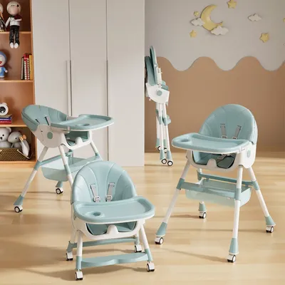 Produktbild von Babyhochstuhl 6in1 Kinderhochstuhl mit Babyliege und Baby Schaukelstuhl mit Essbrett und Rollen,Klappbar Kombihochstuhl Kinderstuhl ab 6 Monate(Blau)
