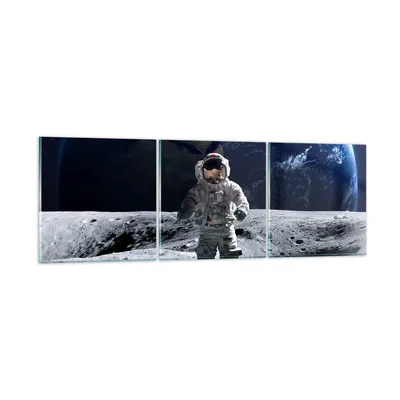 Produktbild von Bilder auf glas - Astronaut Mond Erde Raum - 150x50cm - Glasbilder - Wandbilder - Kunstdruck - zum Aufhängen bereit - Wanddekoration aus Glas - Glas Bilder - Wandbild auf Glas - GCA150x50-2864