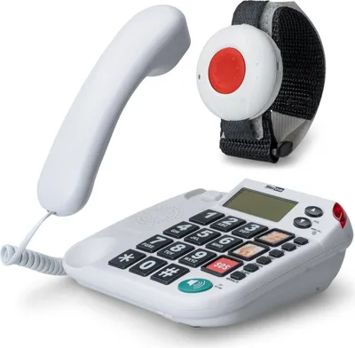 Produktbild von MaxCom KX481SOS: Hausnotruf Telefon mit Notrufarmband; schnurgebundenes Festnetztelefon mit Notrufknopf und Notruf Armband; Notruftelefon für Senioren; Seniorentelefon + Adapterstecker; große Tasten