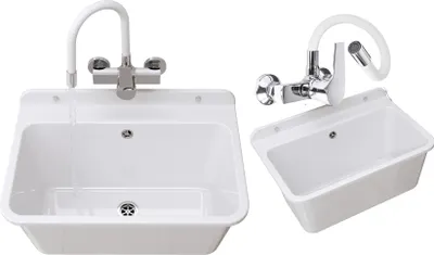 Obrázek produktu pro Granitan - Výlevka - Dřez 61x41 cm - Dřez bílý - s baterií FLEX a sifonem - LARGE
