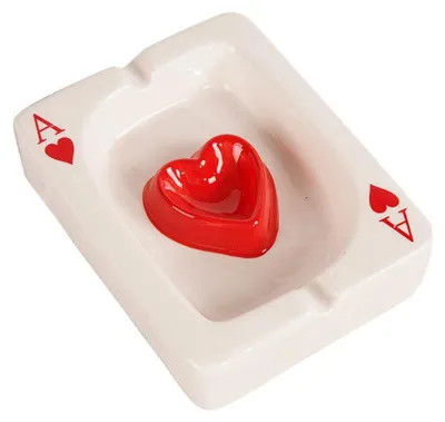 Keramik-Asbak in Kartenform, 13,5 x 10,5 x 3,5 cm, rot/weiß