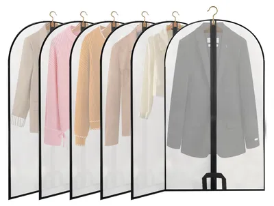 Produktbild von 6 Kleidersäcke 60 x 100 cm, transparente Kleidersäcke aus Kunststoff, mottensichere Kleidersäcke, PEVC-Kleidersäcke, Schutz für Kleider, Hemden, Mäntel und Anzüge.