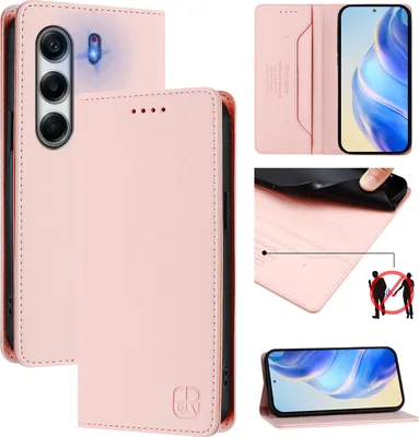 Produktbild von Lederhülle für Tecno Camon 40 Pro 4G Hülle Flip Brieftasche Kartenfächern Ständer Schutzhülle Pink