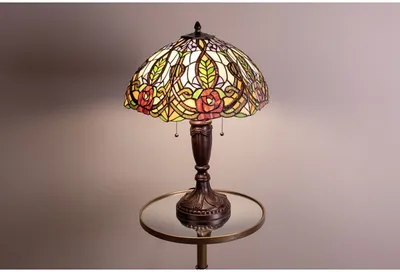 Obrázok produktu pre LumiLamp 5LL-5370 Stolná lampa Tiffany Ø 47x61 cm zelená ružová sklenená ruža polkruhová