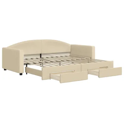 Produktbild von vidaXL Tagesbett Ausziehbar mit Schubladen Creme 90x200 cm Stoff
