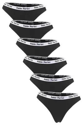 Produktbild von Fabio Farini - 6 Stück Damen Unterhosen - Frauen Tanga aus Baumwolle im sportlichen Look mit Designerbündchen