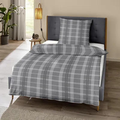 Produktbild von Traumschlaf Melange Flanell Bettwäsche Glasgow 200x200 cm + 2x 80x80 cm grau