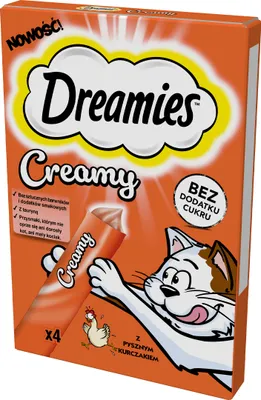 Produktbild von Dreamies Creamy - ein cremiges Leckerli für Katzen ab 8 Wochen mit leckerem Huhn 11x(4x10g)