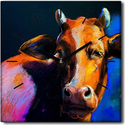 Produktbild von Coloray Uhr auf Leinwand 30x30 cm Wand Uhr Dekoration Wohnzimmer Segeltuch schwarze Hände -Kunstkuh Tier.