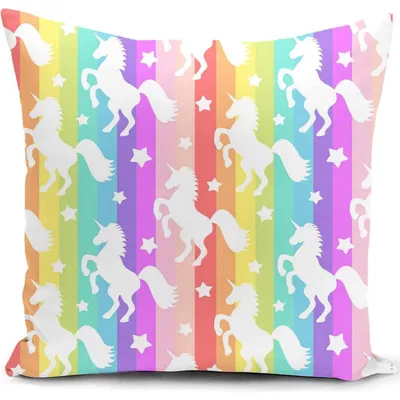 Productafbeelding van Kussensloop Eenhoorn, 40 x 40 cm, Regenboog, Knuffelkussen voor kinderen, Decoratie voor kinderkamer
