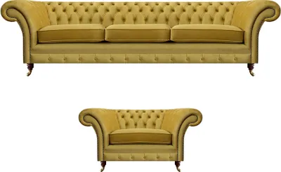 Produktbild von Chesterfield Luxus Set Polstermöbel Sofa Dreisitzer mit Sessel Wohnzimmer