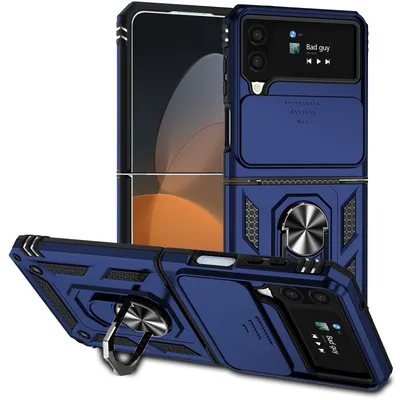 Obrázek produktu pro Pouzdro pro Samsung Galaxy Z Flip 4 5G dvouvrstvé pouzdro s posuvným krytem kamery a prstencovým stojánkem modré