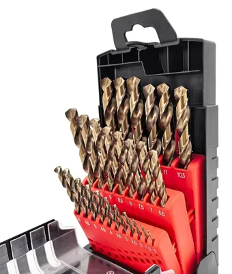 Zdjęcie produktu dla Zestaw wierteł spiralnych HSS-E M35 (kobaltowych), 25-częściowy, w zakresie od 1 do 13 mm, do metalu i stali nierdzewnej