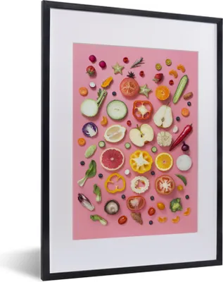Produktbild von MuchoWow® MuchoWow® Gerahmtes Poster Gemüse - Obst - Rosa 30x40 cm - Poster mit zchwarzem Bilderrahmen - Wandposter Schlafzimmer