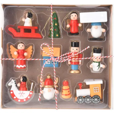 Produktbild von Weihnachtsbaumspielzeuge aus Holz, 12er-Set