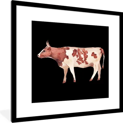 Produktbild von MuchoWow® MuchoWow® Gerahmtes Poster Kuh - Tier - Schwarz 40x40 cm - Poster mit zchwarzem Bilderrahmen - Poster - Plakat im Rahmen