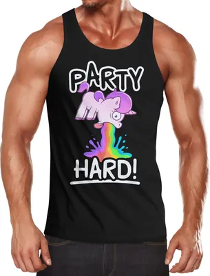 Produktbild von Herren Tanktop Party Hard kotzendes Einhorn Feiern Saufen Fun-Shirt Spruch lustig Muscle Shirt Achselshirt Moonworks® schwarz XL