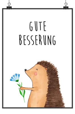 Produktbild von Mr. & Mrs. Panda Bild Igel Blumen DIN A5 - Weiß - Geschenk, kunstdruck poster, Lustige Sprüche, Krankheit, Genesungswünsche, wanddeko, Krankenhaus, krank, Wandbild