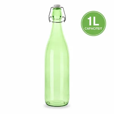 Imagen del producto de Botella de vidrio con cierre de clip, 1 litro – Verde – Botella reutilizable para bebidas con cierre de clip – Ø 8,6 x 32 cm