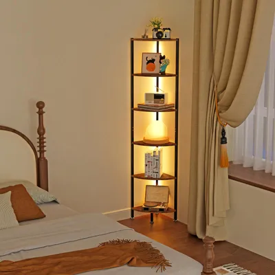 Image de Étagère de rangement avec éclairage, étagère d'angle à 6 niveaux, support d'angle, télécommande, 172 cm