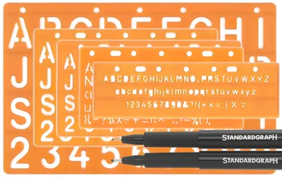 Produktbild von Standardgraph Schablonen Set mit 5 Schablonen und Fineliner 0,1 - 0,8 mm