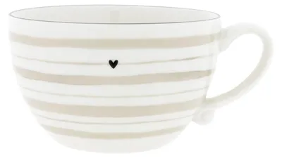 Produktbild von Suppentasse Watercolour Stripes Streifen D. 13cm weiß beige Bastion Collections