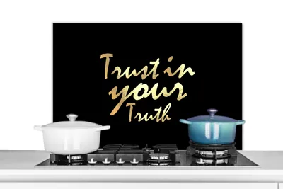Obrázok produktu pre MuchoWow® Splashback Kuchyňa - Kuchynský backsplash - Ochrana steny pre sporák a drez Citát - Dôvera - zlato 90x60cm Alu-Dibond (alternatíva k
