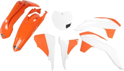 Immagine prodotto di Kit carenatura UFO PLAST, set di 7 pezzi in plastica per KTM SX 250 cc, anno di produzione 2016, colore: arancione / bianco