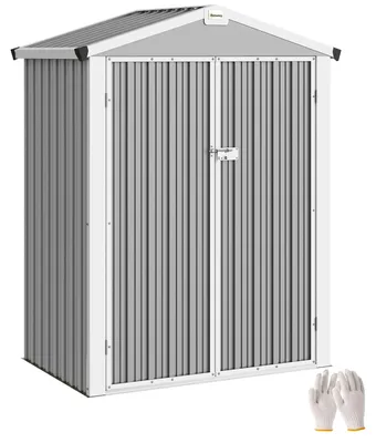 Image de Petite cabane de jardin, dimensions 133x87x178 cm, surface de 1,1 m², en acier, avec double porte, verrouillable, idéale pour le jardin, le stockage, robuste, résistante aux intempéries, de couleur gris argenté