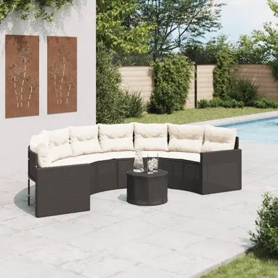 Produktbild von "2026 Promotion" Gartensofa mit Tisch und Kissen - Halbrund Schwarz Poly-Rattan - Gartensofas CC17597