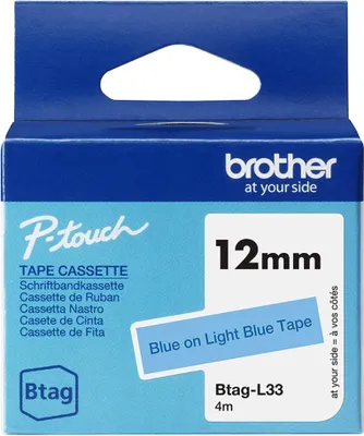 Produktbild von Brother BTAG-L33 - Blau auf hellblau - Rolle (1,2 cm x 4 m) 1 Kassette(n) Hängebox - Etikettenband