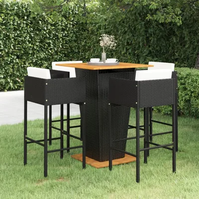 Immagine prodotto di Set bar da giardino 5 pezzi con cuscini in poly rattan nero - Mobili da balcone 3094804