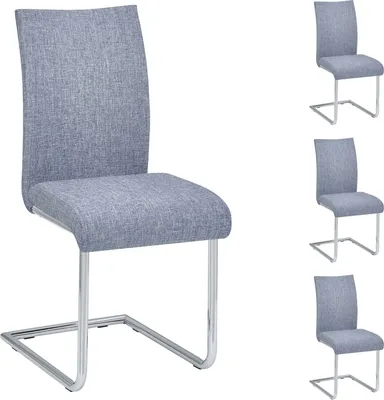 Produktbild von Esszimmerstuhl ALADINO modernes Design, Schwingstuhl Freischwinger Küchenstuhl, Set mit 4 Stühlen Stoffbezug in grau