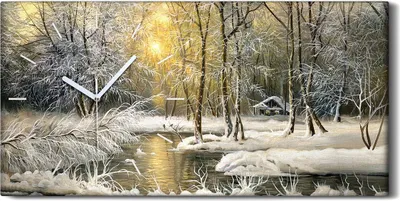 Produktbild von Leinwand Wanduhr Wandkunst Uhr Geräuschlos 60x30 Landschafts Wälder See Wald - weiße Hände