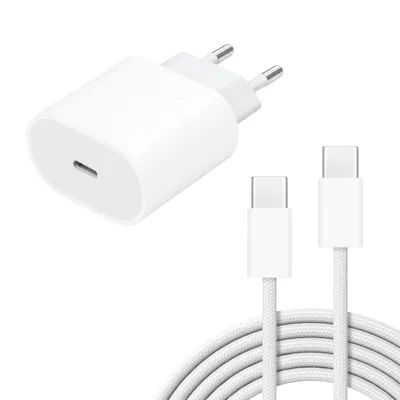 Produktbild von USB-C Ladegerät 20W PD mit 2m iPhone USB-C Ladekabel Gesleevt – USB-C Schnellladegerät Netzteil Power Adapter für iPhone 17 16 15 Air, iPad & AirPods