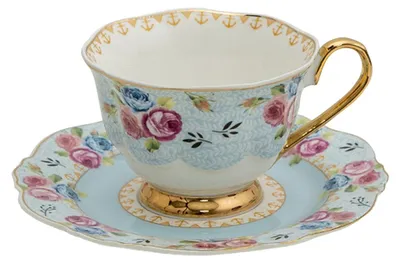 Obrázok produktu pre Clayre & Eef Šálka s podšálkou 160 ml Modrá Biela Porcelánové kvety