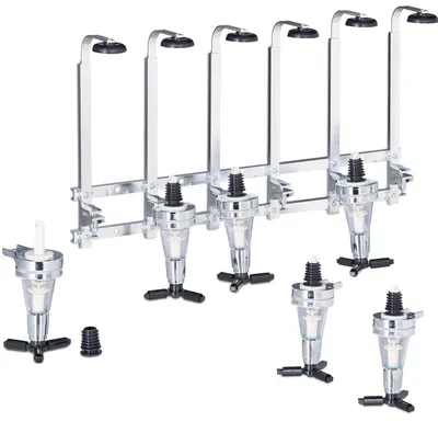 Produktbild von Getränkespender Wandhalterung - Bar Flaschenhalter - Für 6 Flaschen - Einstellbarer Portionierer - Edelstahl - Hausbar
