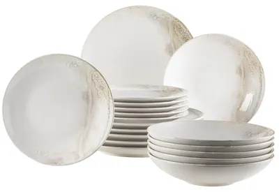 Steinzeug-Bordenset Ossia, 18-tlg., für 6 Pers., weiß/beige