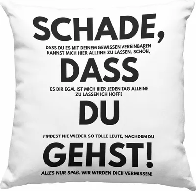 Produktbild von Trendation - Schade Dass Du Gehst Jobwechsel Deko-Kissen mit Füllung 40x40 Geschenk Kollegin Kollege Lustig Abschiedsgeschenk Sprüche Abschied Neuer Job Deko-Kissen mit Füllung 40x40 (Grün)