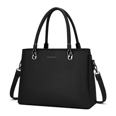Produktbild von Eleganci Damen Handtasche – Elegante Henkeltasche mit Schulterriemen für Arbeit und Alltag, Schwarz