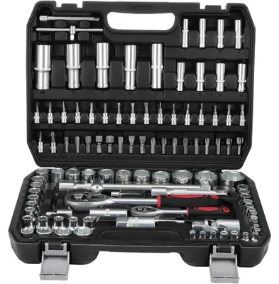 Immagine prodotto di Set di chiavi a bussola da 108 pezzi, con chiave a bussola reversibile da 1/4" e 1/2", e set di inserti, fornito in valigetta