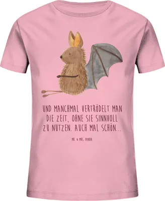 Produktbild von Mr. & Mrs. Panda Kleinkinder T-Shirt Fledermaus Sitzen 9-11 Jahre (134/146) - Baumwolle Pink - Geschenk, für Kinder, Kindershirt, Motivation, Teenager, Lustige Sprüche, Bio